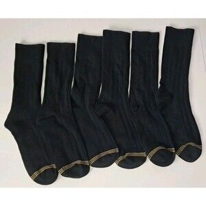 GOLDTOE Boys Large Wide Rib Dress Crew Black Socks 3-Pairs